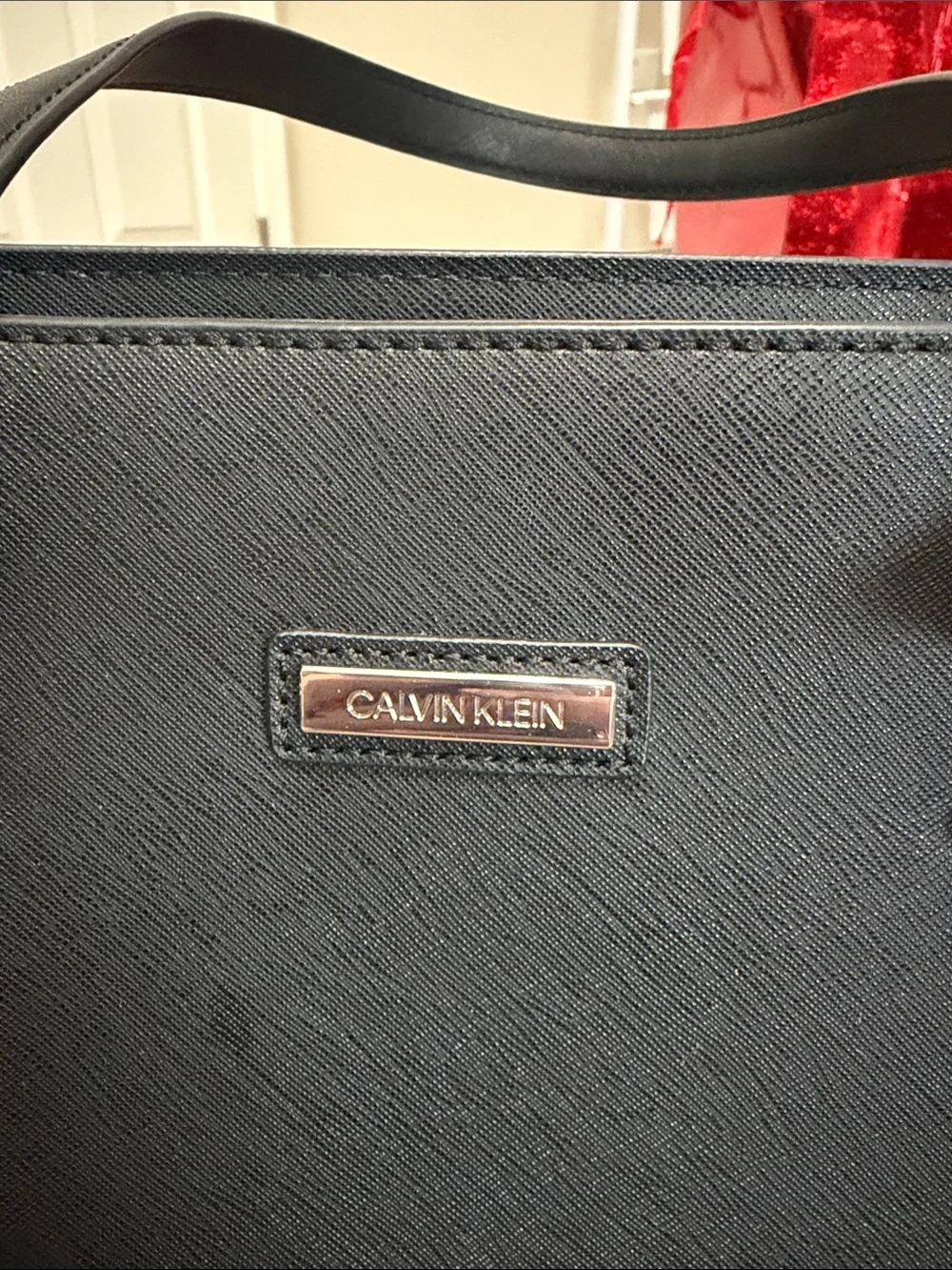 Black Leather-Look Tote Bag by Calvin Klein